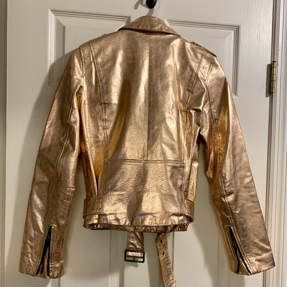 Zara | Jackets & Coats | Zara Woman Rose Gold Metallic Moto Jacket Xs ...